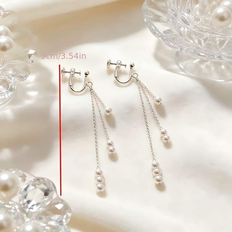 Women's Elegant Tassel Beaded Clip-On Earrings, Party Ready